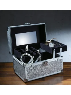 Schmuckkoffer Schmuckkästchen mit Glitzer in silber