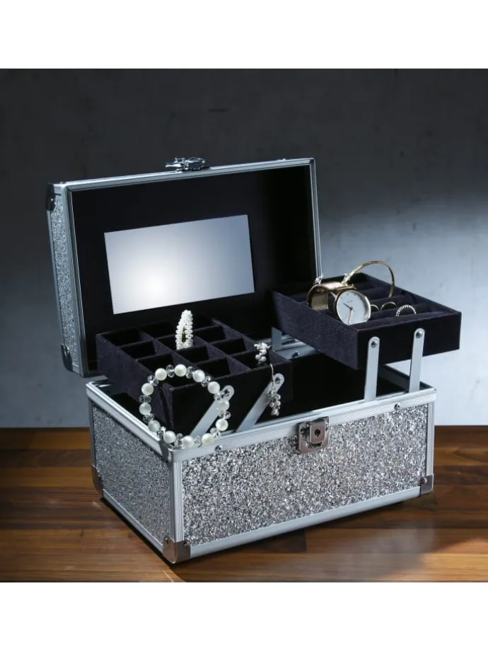 Schmuckkoffer Schmuckkästchen mit Glitzer in silber