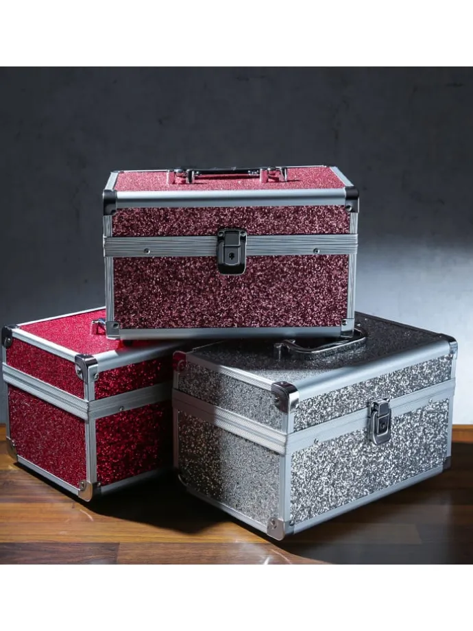 Schmuckkoffer Schmuckkästchen mit Glitzer in silber