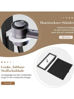 Schmuckschrank drehbar mit LED in Schwarz