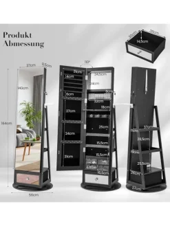 Schmuckschrank drehbar mit LED in Schwarz