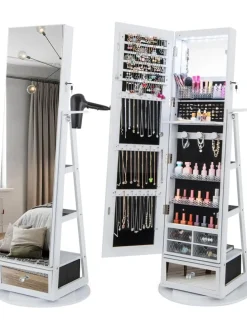 Schmuckschrank drehbar mit LED in Weiß