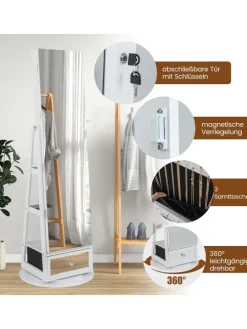 Schmuckschrank drehbar mit LED in Weiß