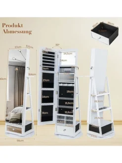 Schmuckschrank drehbar mit LED in Weiß