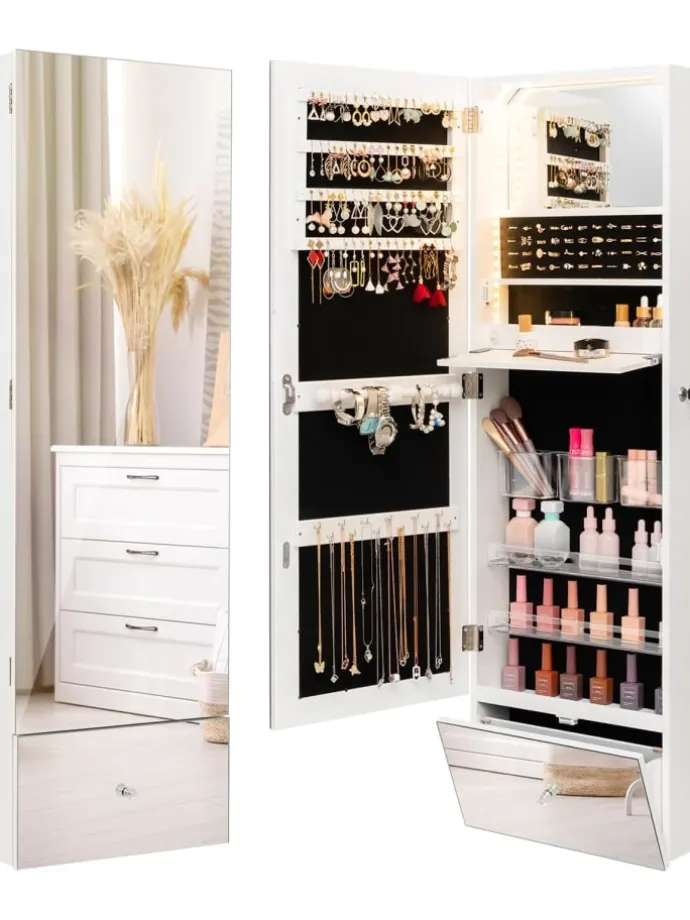 Schmuckschrank hängend mit LED in Weiß