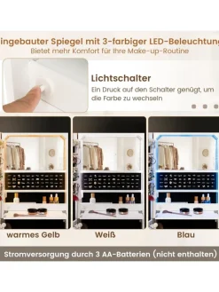 Schmuckschrank hängend mit LED in Weiß