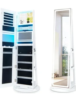 Schmuckschrank LED drehbar in Weiß