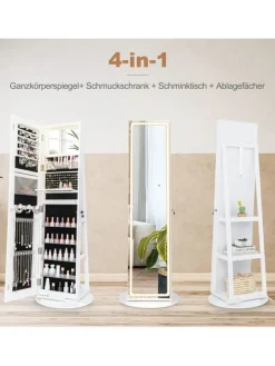 Schmuckschrank LED drehbar in Weiß