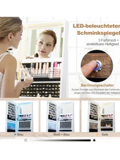 Schmuckschrank LED drehbar in Weiß