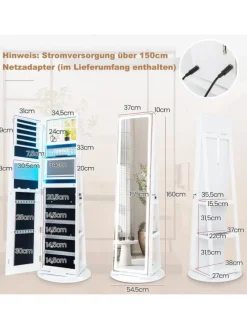 Schmuckschrank LED drehbar in Weiß