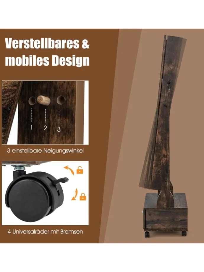 Schmuckschrank LED mit Rollen 159cm in Hellbraun