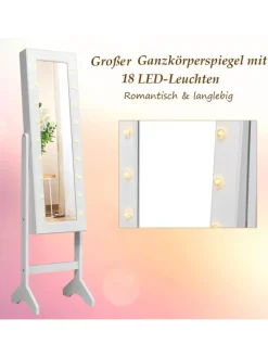 Schmuckschrank mit 18 LEDS in Weiß