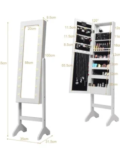 Schmuckschrank mit 18 LEDS in Weiß