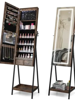 Schmuckschrank mit LED & Ablage in Braun