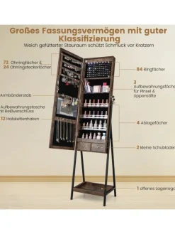 Schmuckschrank mit LED & Ablage in Braun