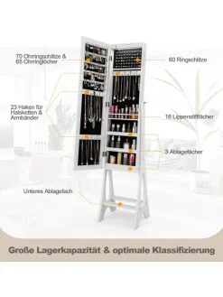 Schmuckschrank mit LED & Spiegel in Weiß