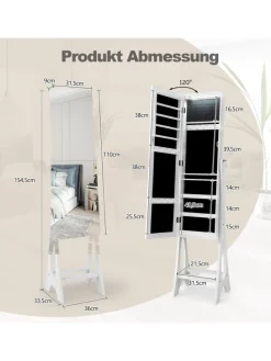 Schmuckschrank mit LED & Spiegel in Weiß