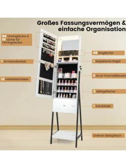 Schmuckschrank mit Schublade LED in Weiß