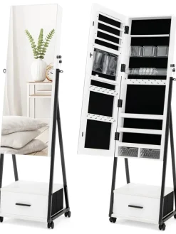 Schmuckschrank mit Spiegel in Weiß