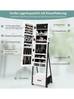 Schmuckschrank mit Spiegel in Weiß