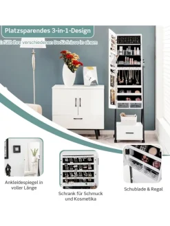 Schmuckschrank mit Spiegel in Weiß