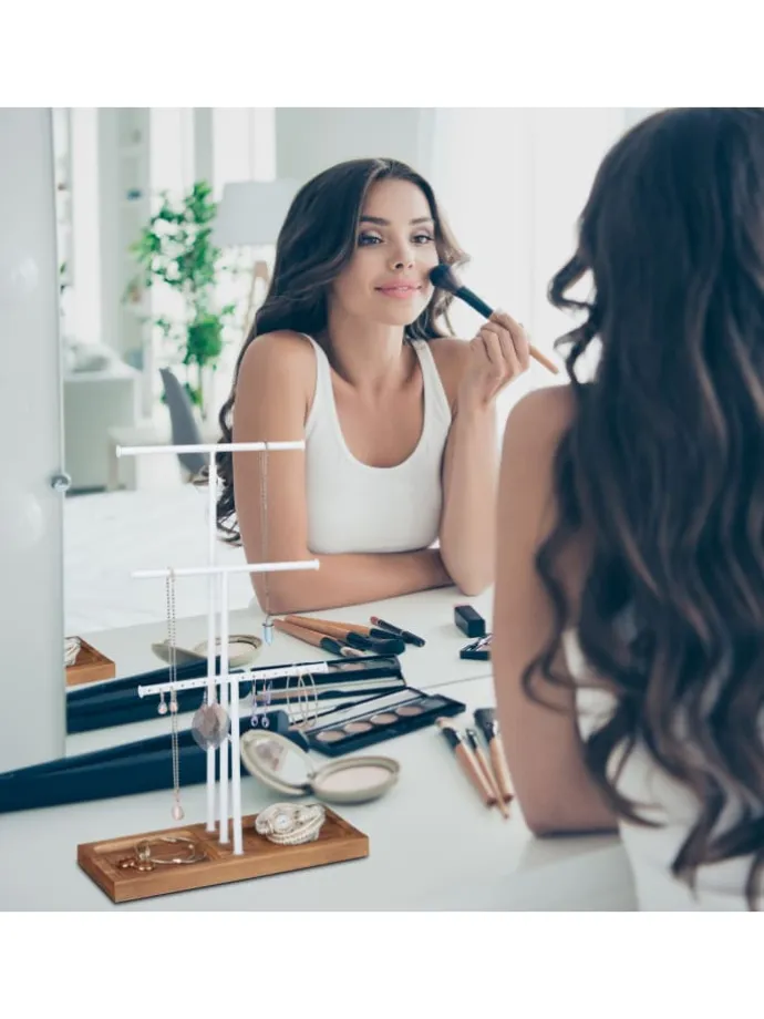 Schmuckständer "Höhenverstellbar" in Weiß - (B)28 x (H)42-61,5 x (T)10,5 cm