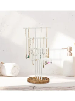 Schmuckständer in Weiß/ Braun - (B)24 x (H)43 x (T)18 cm