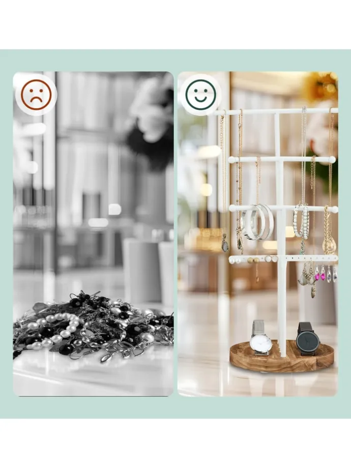 Schmuckständer in Weiß/ Braun - (B)24 x (H)43 x (T)18 cm