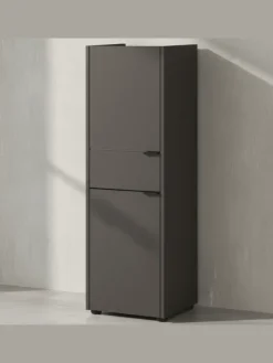 Schrank mit Schublade, 34x34x111 cm, leise Schließtechnik in Grau-Beige