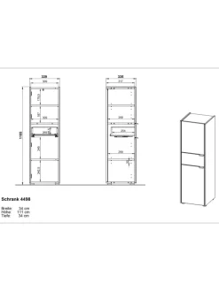 Schrank mit Schublade, 34x34x111 cm, leise Schließtechnik in Grau-Beige