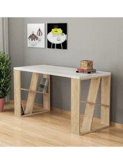 Schreibtisch "Honey" in Hellbraun/ Weiß - (B)140 x (H)75 x (T)60 cm