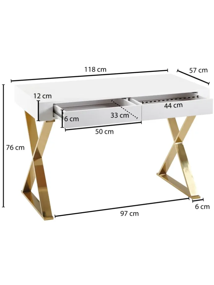 Schreibtisch in Weiß / MDF / 118x57x76