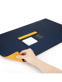 Schreibtischunterlage in Dunkelblau/ Gelb - (L)90 x (B)45 cm