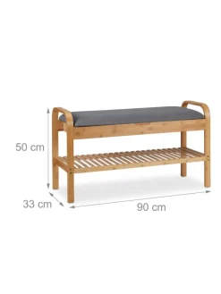 Schuhbank in Natur/ Grau - (B)90 x (H)50 x (T)33 cm