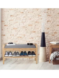 Schuhbank in Natur/ Grau - (B)90 x (H)50 x (T)33 cm