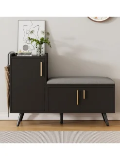 Schuhbank in Schwarz mit 3 Stauraumtüren und Sitzfunktion B100 T34 H69 cm