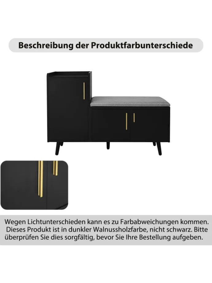 Schuhbank in Schwarz mit 3 Stauraumtüren und Sitzfunktion B100 T34 H69 cm