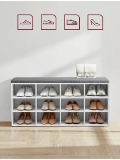 Schuhbank in Weiß/ Grau - (B)104 x (H)48 x (T)30 cm