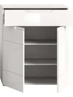 Schuhkommode (B/H/T: 80x97x37 cm) in weiß und weiß Hochglanz