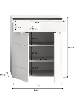 Schuhkommode (B/H/T: 80x97x37 cm) in weiß und weiß Hochglanz