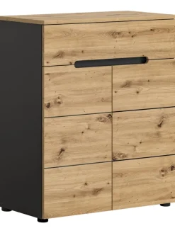 Schuhkommode (B/H/T: 80x94x37 cm) in Basalt grau und Artisan Nachbildung