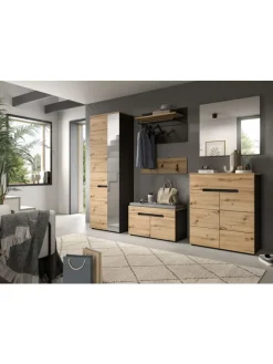 Schuhkommode (B/H/T: 80x94x37 cm) in Basalt grau und Artisan Nachbildung