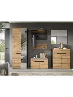 Schuhkommode (B/H/T: 80x94x37 cm) in Basalt grau und Artisan Nachbildung