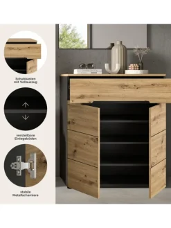 Schuhkommode (B/H/T: 80x94x37 cm) in Basalt grau und Artisan Nachbildung