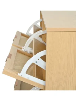 Schuhkommode in Braun mit Rattan-Schubladen 100x25x90 cm