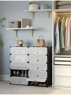 Schuhregal in Schwarz - (B)43 x (H)173 x (T)31 cm