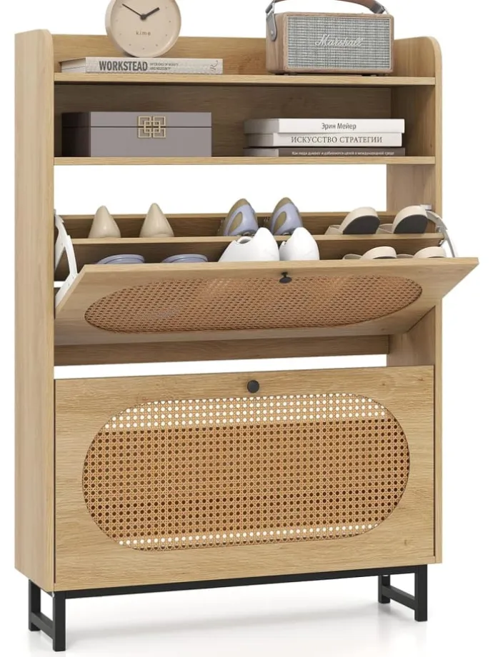 Schuhschrank 2 Klappen in Hellbraun