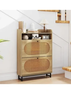 Schuhschrank 2 Klappen in Hellbraun