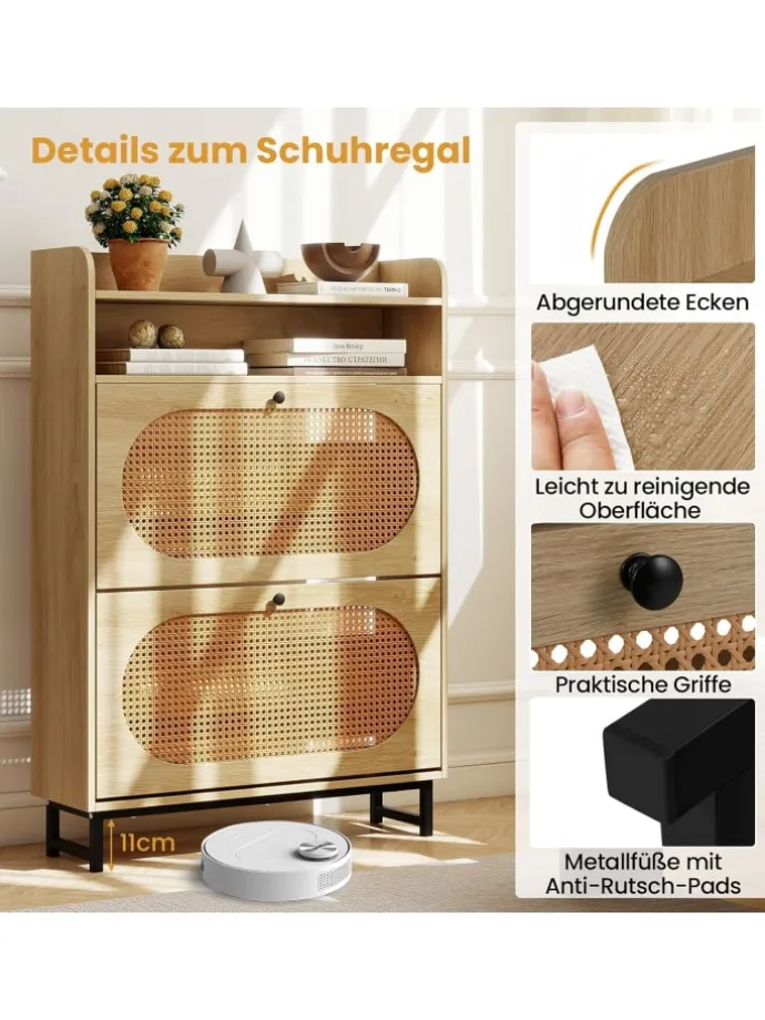 Schuhschrank 2 Klappen in Hellbraun