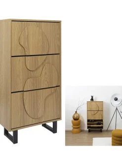 Schuhschrank ''Calypso'' in Hellbraun - (B)60 x (H)115x (T)24 cm